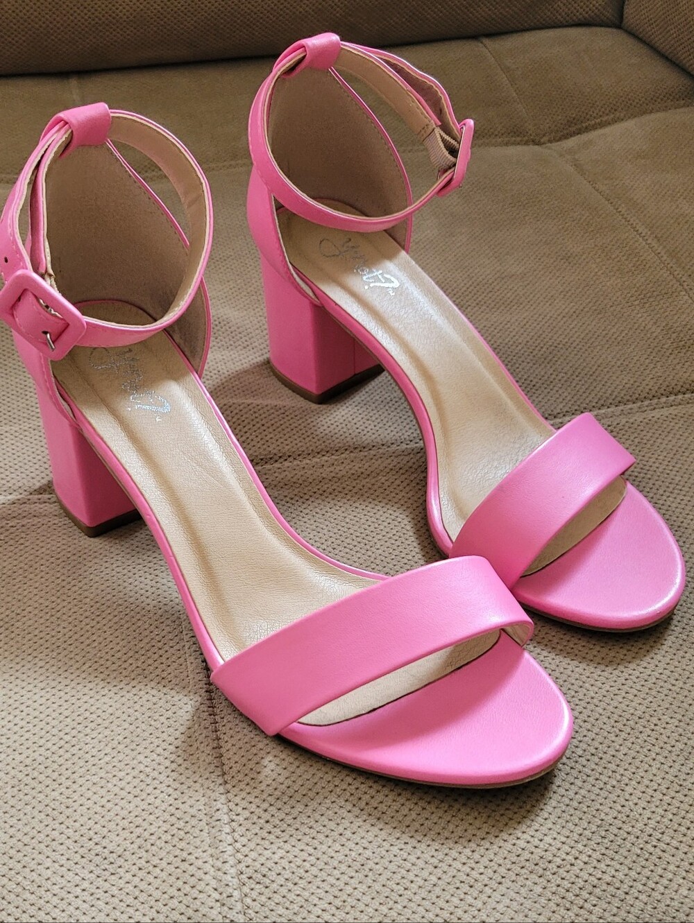 Pretty In Pink Block Heel Ankle Strap & Pink Hardware